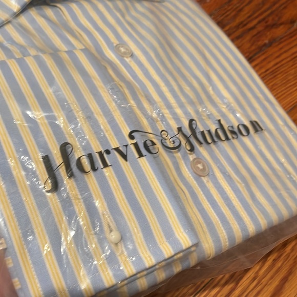 NWT Harvie & Hudson Yellow/Blue Stripe Slim Fit Button Down - Picture 5 of 12